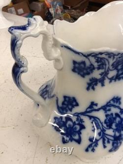 Flow Blue China Claremont Pattern Johnson Bros England Pitcher White/ Blue