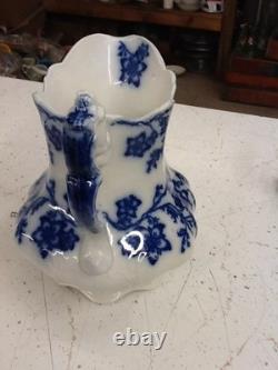 Flow Blue China Claremont Pattern Johnson Bros England Pitcher White/ Blue