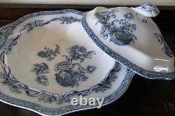 Flow Blue China, Johnson Brothers Tokio Pattern Vintage Late 1800's England Flow