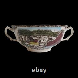 JOHNSON BROS 2 FRIENDLY VILLAGE THE ICE HOUSE Double Handle Cream Soup Bowls HTF