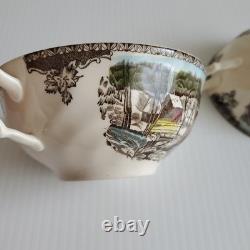 JOHNSON BROS 2 FRIENDLY VILLAGE THE ICE HOUSE Double Handle Cream Soup Bowls HTF