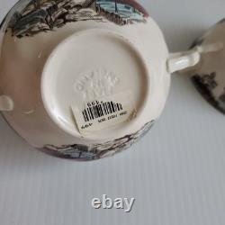 JOHNSON BROS 2 FRIENDLY VILLAGE THE ICE HOUSE Double Handle Cream Soup Bowls HTF