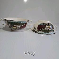 JOHNSON BROS 2 FRIENDLY VILLAGE THE ICE HOUSE Double Handle Cream Soup Bowls HTF