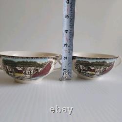 JOHNSON BROS 2 FRIENDLY VILLAGE THE ICE HOUSE Double Handle Cream Soup Bowls HTF