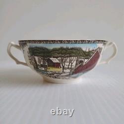 JOHNSON BROS 2 FRIENDLY VILLAGE THE ICE HOUSE Double Handle Cream Soup Bowls HTF