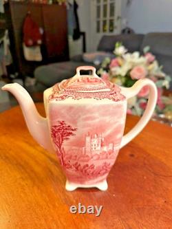 JOHNSON BROS. ENGLAND Old Britain Castles Pink TRANSFER Coffee Pot 6 Vintage