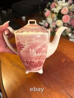 JOHNSON BROS. ENGLAND Old Britain Castles Pink TRANSFER Coffee Pot 6 Vintage