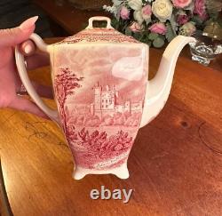 JOHNSON BROS. ENGLAND Old Britain Castles Pink TRANSFER Coffee Pot 6 Vintage