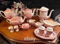 JOHNSON BROS. ENGLAND Old Britain Castles Pink TRANSFER Coffee Pot 6 Vintage