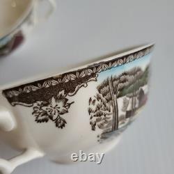 JOHNSON BROS FRIENDLY VILLAGE THE ICE HOUSE Double Handle Cream Soup Bowls HTF