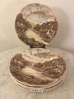 JOHNSON BROS OLDE ENGLISH COUNTRYSIDE Brown, Multicolor. 7 Dinner Plates. Disc