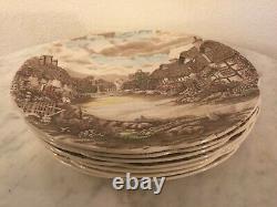 JOHNSON BROS OLDE ENGLISH COUNTRYSIDE Brown, Multicolor. 7 Dinner Plates. Disc