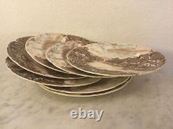 JOHNSON BROS OLDE ENGLISH COUNTRYSIDE Brown, Multicolor. 7 Dinner Plates. Disc