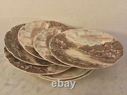 JOHNSON BROS OLDE ENGLISH COUNTRYSIDE Brown, Multicolor. 7 Dinner Plates. Disc