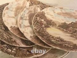 JOHNSON BROS OLDE ENGLISH COUNTRYSIDE Brown, Multicolor. 7 Dinner Plates. Disc