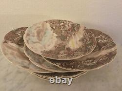 JOHNSON BROS OLDE ENGLISH COUNTRYSIDE Brown, Multicolor. 7 Dinner Plates. Disc