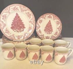 JOHNSON BROS Old Britain Castles PINK Christmas SET of 24 SERVICE for 8