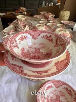 JOHNSON BROS. Old Britain Castles Pink Flat Cream Soup Bowl & Saucer Set Of 6