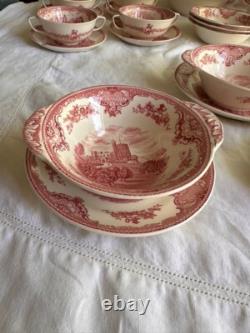 JOHNSON BROS. Old Britain Castles Pink Flat Cream Soup Bowl & Saucer Set Of 6