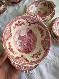 JOHNSON BROS. Old Britain Castles Pink Flat Cream Soup Bowl & Saucer Set Of 6