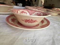 JOHNSON BROS. Old Britain Castles Pink Flat Cream Soup Bowl & Saucer Set Of 6