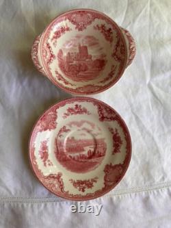 JOHNSON BROS. Old Britain Castles Pink Flat Cream Soup Bowl & Saucer Set Of 6