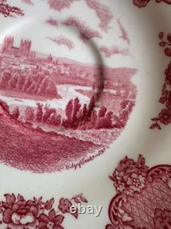 JOHNSON BROS. Old Britain Castles Pink Flat Cream Soup Bowl & Saucer Set Of 6