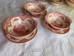 JOHNSON BROS. Old Britain Castles Pink Flat Cream Soup Bowl & Saucer Set Of 6