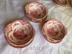JOHNSON BROS. Old Britain Castles Pink Flat Cream Soup Bowl & Saucer Set Of 6