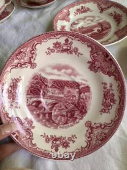 JOHNSON BROS. Old Britain Castles Pink Flat Cream Soup Bowl & Saucer Set Of 6 JOHNSON BROS. Old Britain Castles Pink Flat Cream Soup Bowl & Saucer Set Of 6