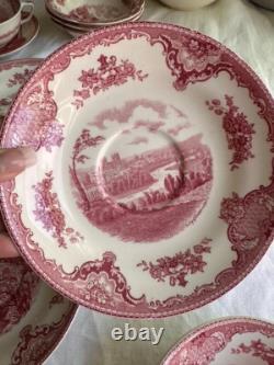 JOHNSON BROS. Old Britain Castles Pink Flat Cream Soup Bowl & Saucer Set Of 6