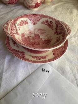 JOHNSON BROS. Old Britain Castles Pink Flat Cream Soup Bowl & Saucer Set Of 6