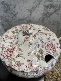 JOHNSON BROS ROSE CHINTZ SOUP TUREEN Pink Roses