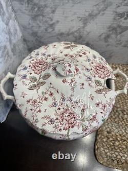 JOHNSON BROS ROSE CHINTZ SOUP TUREEN Pink Roses