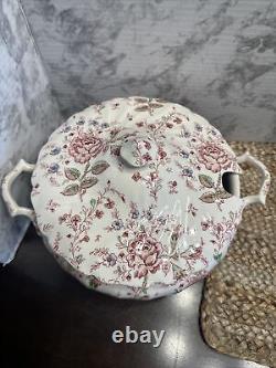 JOHNSON BROS ROSE CHINTZ SOUP TUREEN Pink Roses