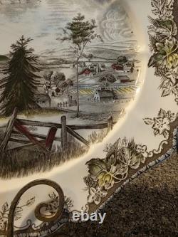 JOHNSON BROTHERS FRIENDLY VILLAGE Turkey Platter 20 Brown Stamp Read