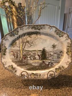 JOHNSON BROTHERS FRIENDLY VILLAGE Turkey Platter 20 Brown Stamp Read