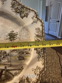 JOHNSON BROTHERS FRIENDLY VILLAGE Turkey Platter 20 Brown Stamp Read