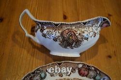 JOHNSON BROTHERS HIS MAJESTY THANKSGIVING GRAVY BOAT, UNDERPLATE -Excellent Cond