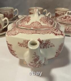 JOHNSON BROTHERS PINK OLD BRITAIN CASTLE Tea Pot, Creamer, Sugar, 4 Cups, Box