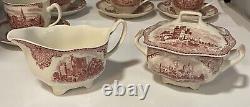 JOHNSON BROTHERS PINK OLD BRITAIN CASTLE Tea Pot, Creamer, Sugar, 4 Cups, Box