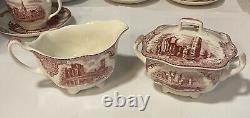 JOHNSON BROTHERS PINK OLD BRITAIN CASTLE Tea Pot, Creamer, Sugar, 4 Cups, Box