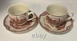 JOHNSON BROTHERS PINK OLD BRITAIN CASTLE Tea Pot, Creamer, Sugar, 4 Cups, Box