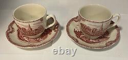 JOHNSON BROTHERS PINK OLD BRITAIN CASTLE Tea Pot, Creamer, Sugar, 4 Cups, Box