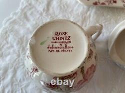 JOHNSON BROTHERS Rose Chintz Teapot, Sugar Bowl, Creamer & Platter ENGLAND