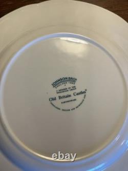 JOHNSON BROTHERS Set Of 8 Red Pink Transferware Dinner Plates Old Britain Castle
