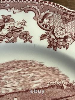 JOHNSON BROTHERS Set Of 8 Red Pink Transferware Dinner Plates Old Britain Castle