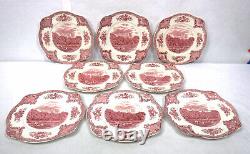 JOHNSON Brothers OLD BRITAIN CASTLES PINK pattern Set of 8 Square Salad Plates