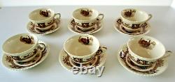 Johnson Bros BARNYARD KING Turkey Cups & Saucers Set of 6 Vintage Thanksgiving