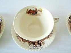 Johnson Bros BARNYARD KING Turkey Cups & Saucers Set of 6 Vintage Thanksgiving